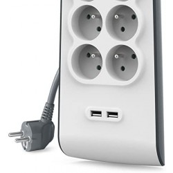 Belkin - Multiprise/Parafoudre 6 Prises avec 2 Ports USB Intégrés - Cordon de 2m - Blanc
